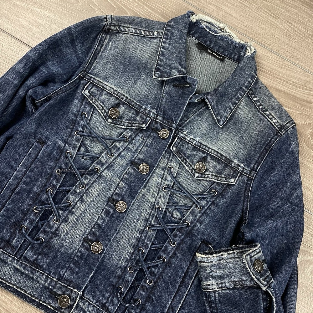 The Kooples Women's Lace Up Denim Jean Jacket‎ Medium Wash 0 US XS